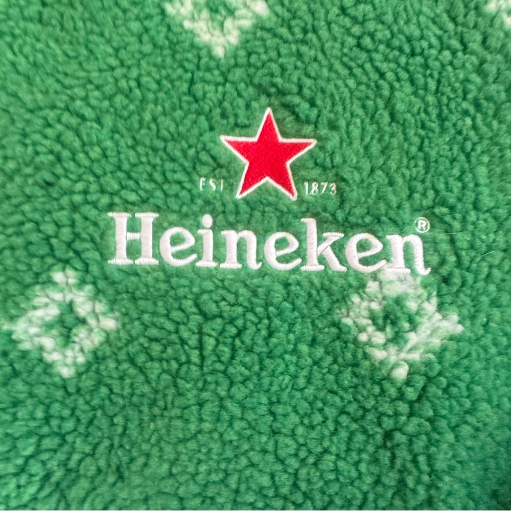 RARE🎄HEINEKEN vintage Ugly Christmas Sherpa jacket men’s coat size XL - Picture 8 of 16